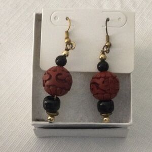 Elegant Red and Black Beaded Earrings